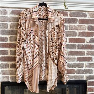 Free People Hazel Patchwork Blouse in Tea Combo. Floral striped patchwork print.